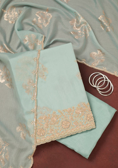 Sky Blue Cutdana Chinon Unstitched Salwar Suit-Koskii