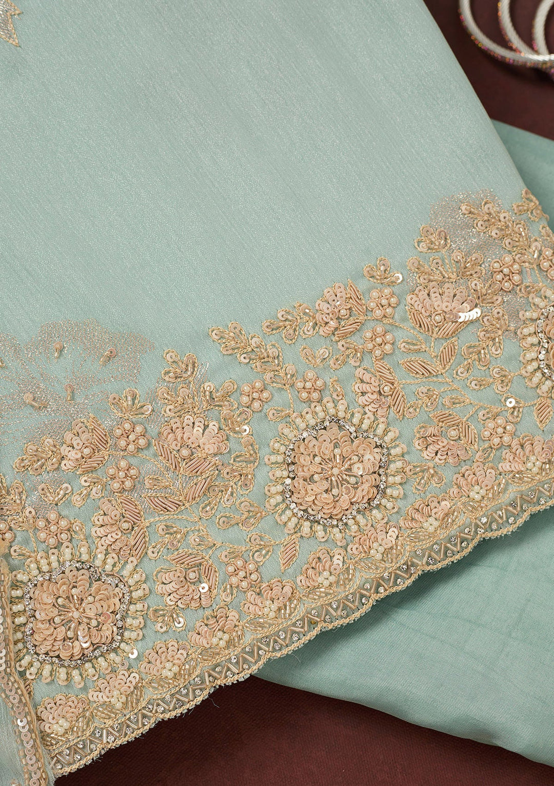 Sky Blue Cutdana Chinon Unstitched Salwar Suit-Koskii