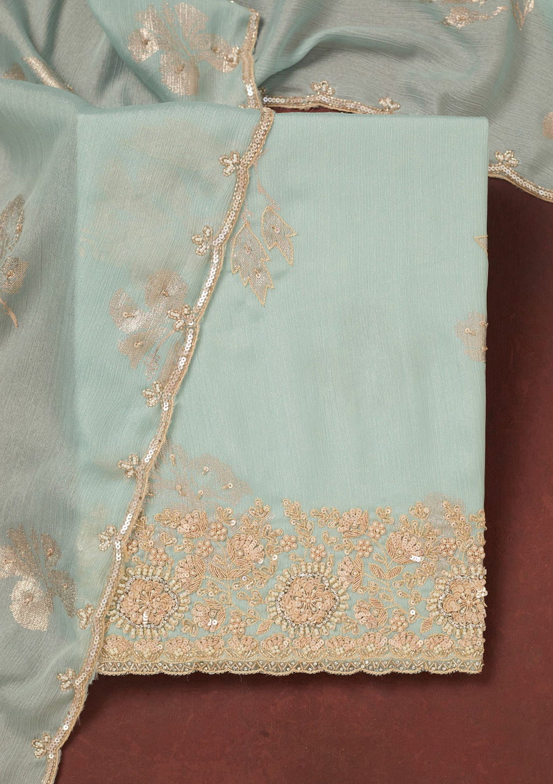Sky Blue Cutdana Chinon Unstitched Salwar Suit-Koskii