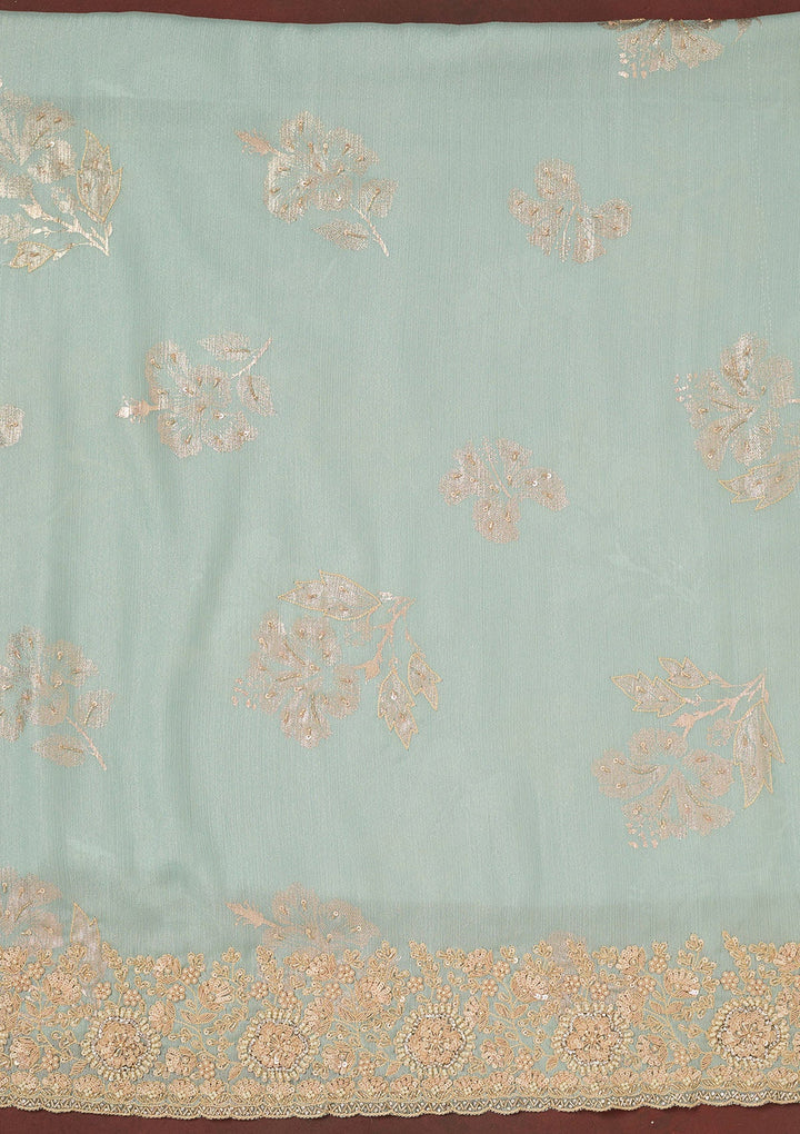 Sky Blue Cutdana Chinon Unstitched Salwar Suit-Koskii