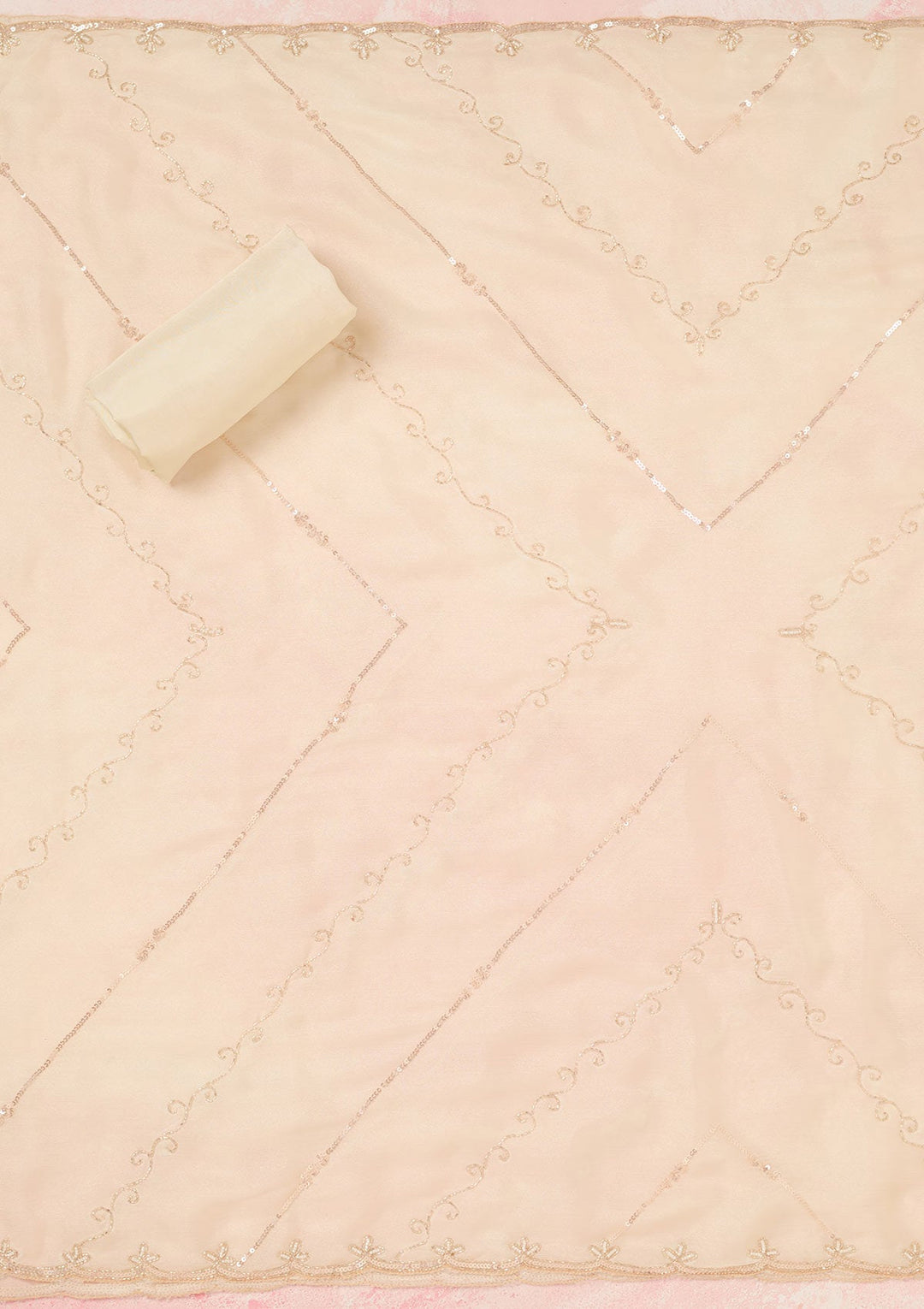 Off White Cutdana Chinon Unstitched Salwar Suit-Koskii