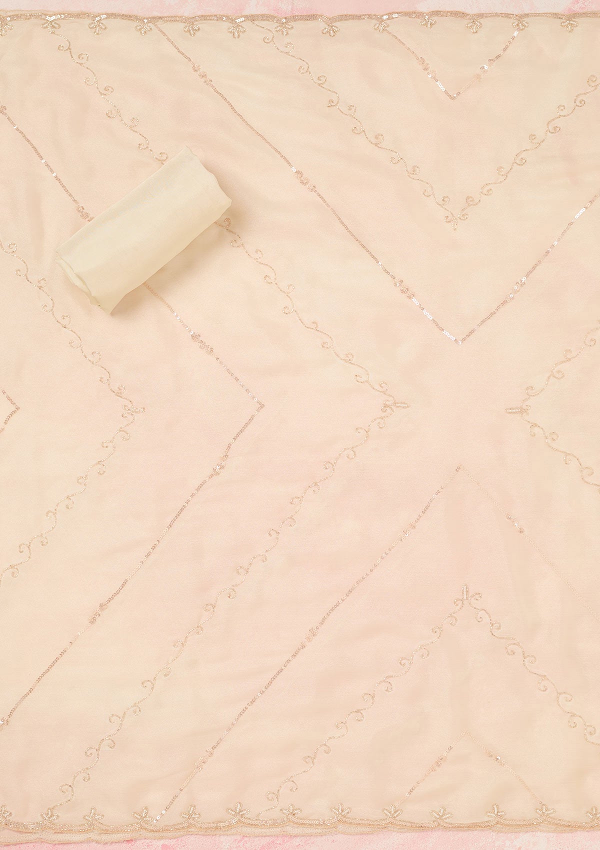 Off White Cutdana Chinon Unstitched Salwar Suit-Koskii