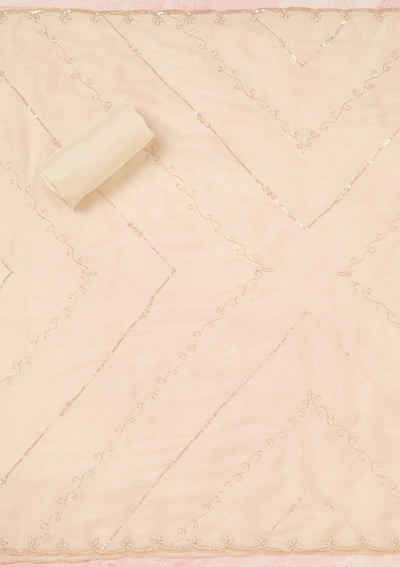 Off White Cutdana Chinon Unstitched Salwar Suit-Koskii