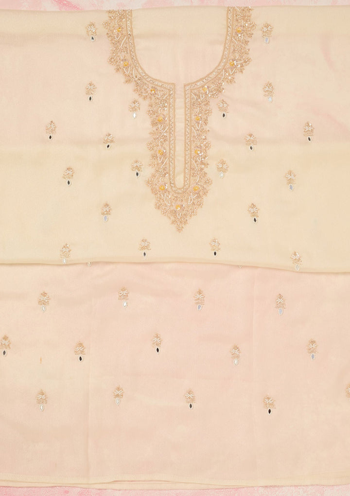 Off White Cutdana Chinon Unstitched Salwar Suit-Koskii