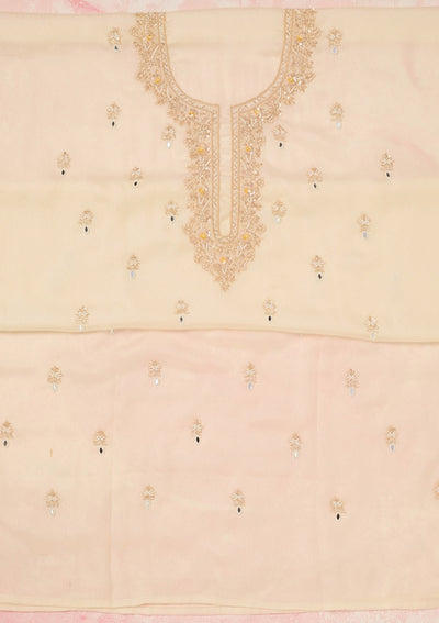 Off White Cutdana Chinon Unstitched Salwar Suit-Koskii