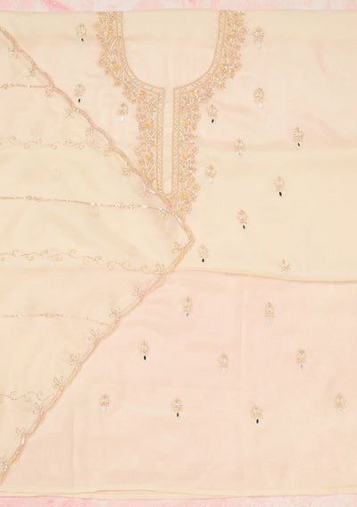 Off White Cutdana Chinon Unstitched Salwar Suit-Koskii