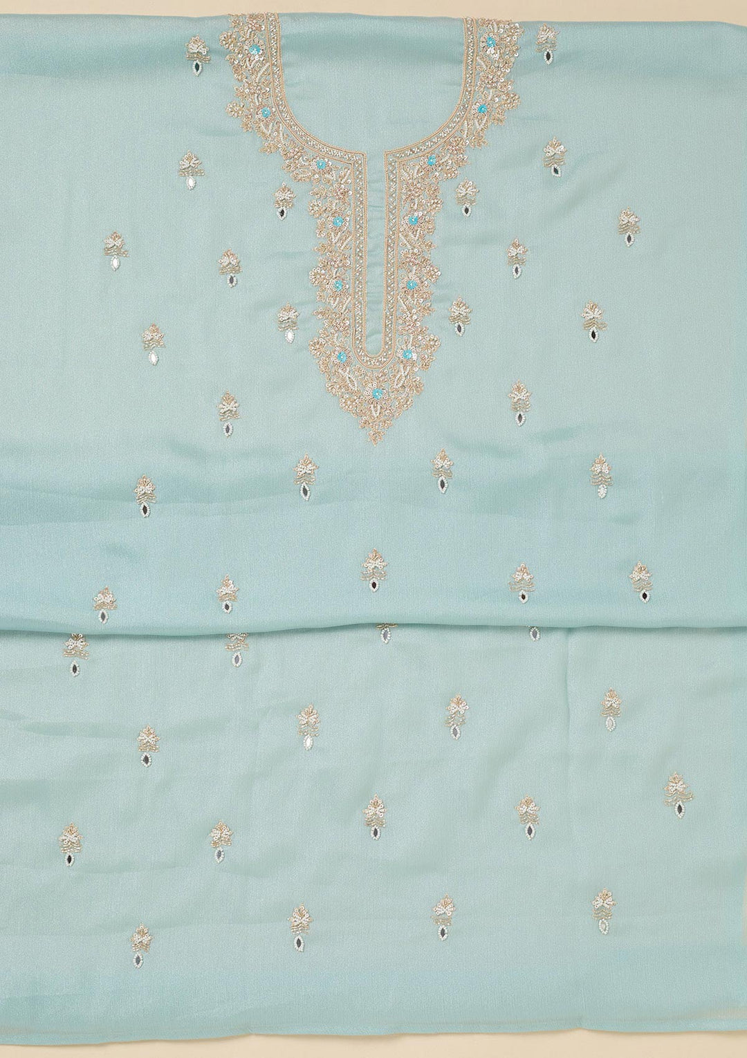 Sky Blue Cutdana Chinon Unstitched Salwar Suit