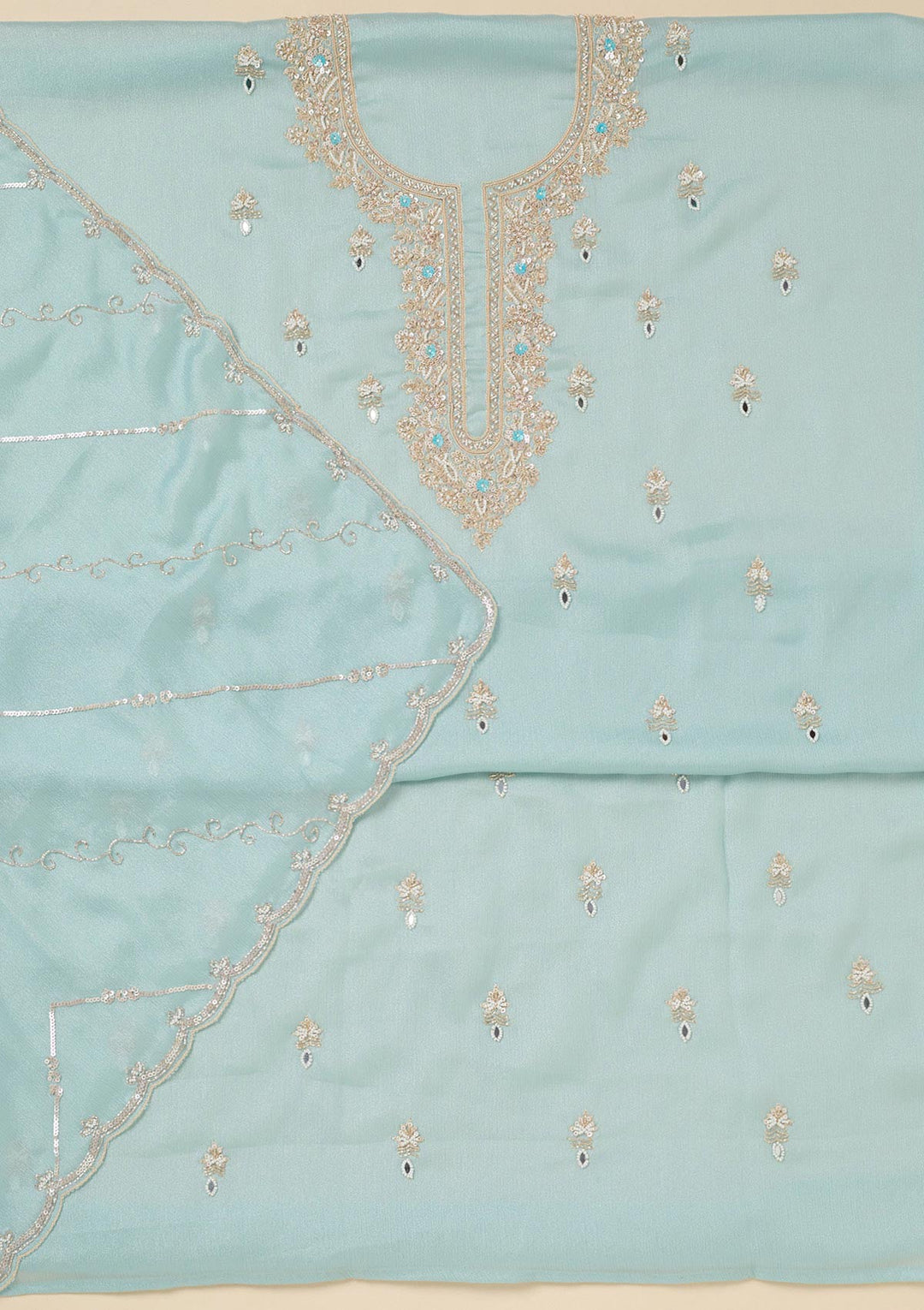 Sky Blue Cutdana Chinon Unstitched Salwar Suit