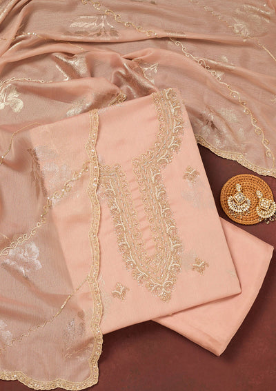 Baby Pink Cutdana Chinon Unstitched Salwar Suit-Koskii