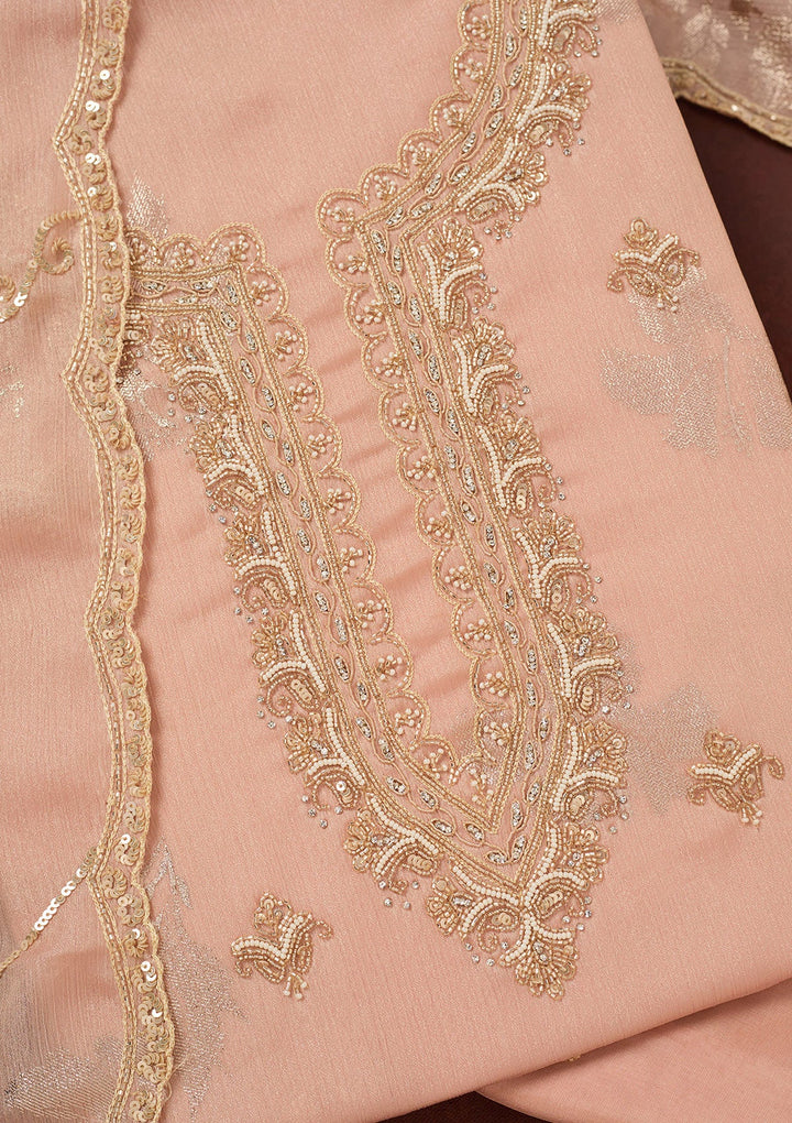 Baby Pink Cutdana Chinon Unstitched Salwar Suit-Koskii
