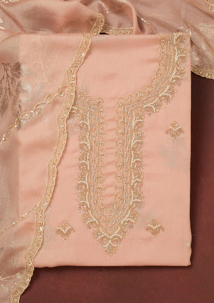Baby Pink Cutdana Chinon Unstitched Salwar Suit-Koskii