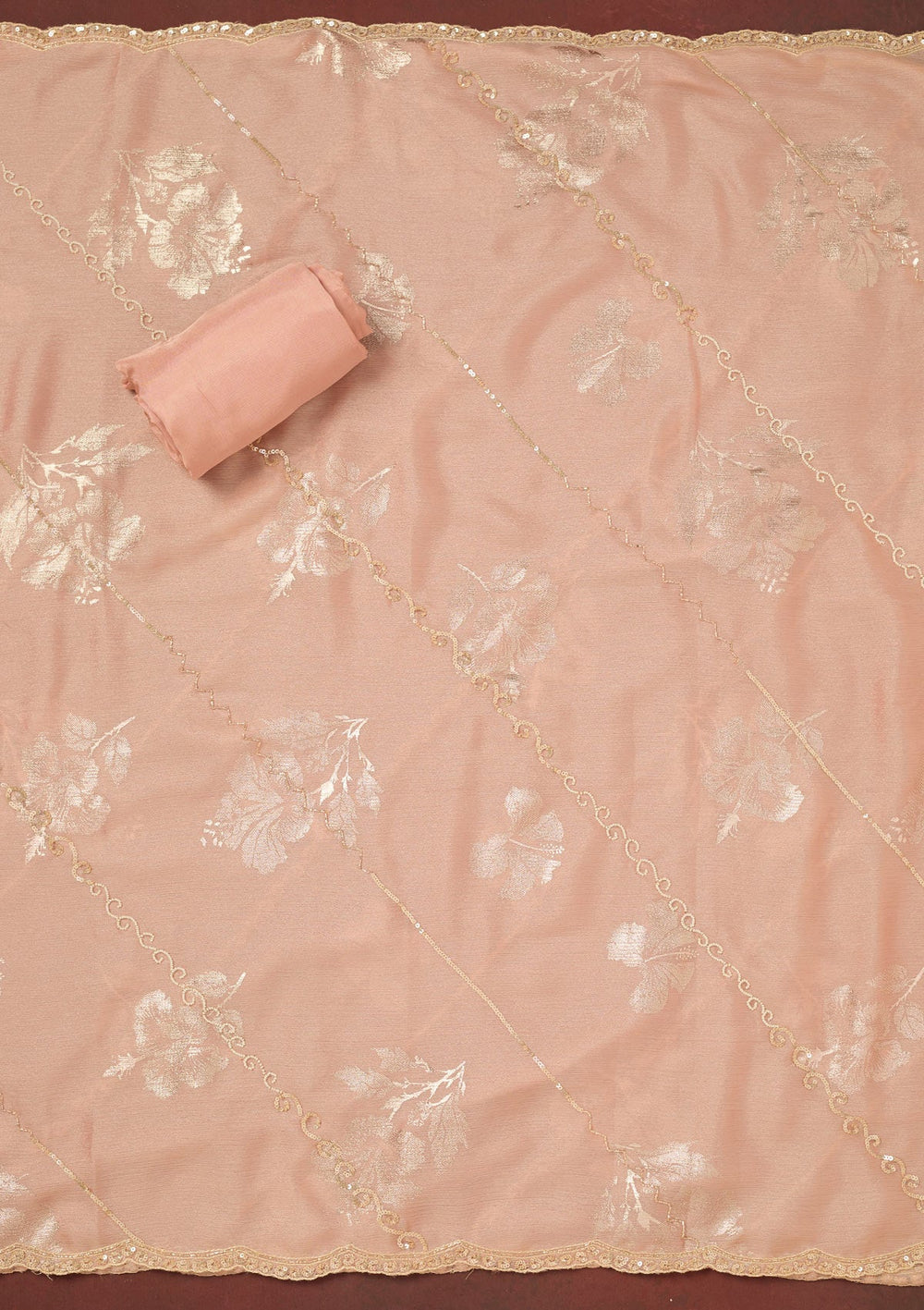 Baby Pink Cutdana Chinon Unstitched Salwar Suit-Koskii