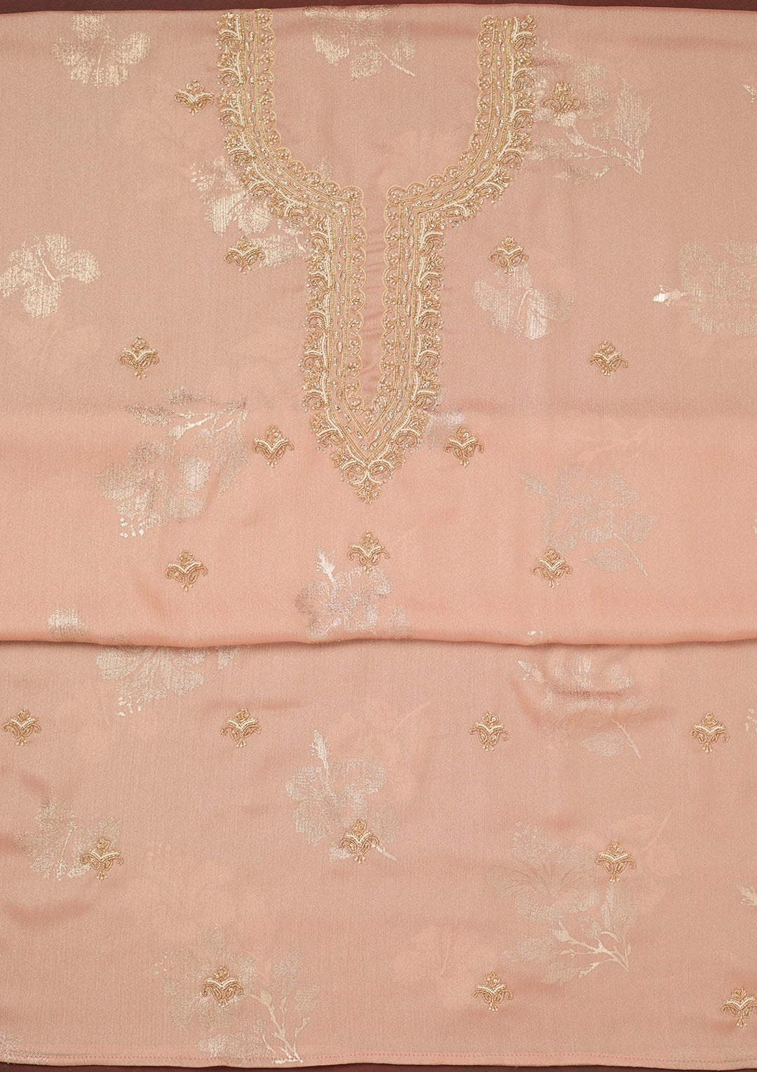 Baby Pink Cutdana Chinon Unstitched Salwar Suit-Koskii
