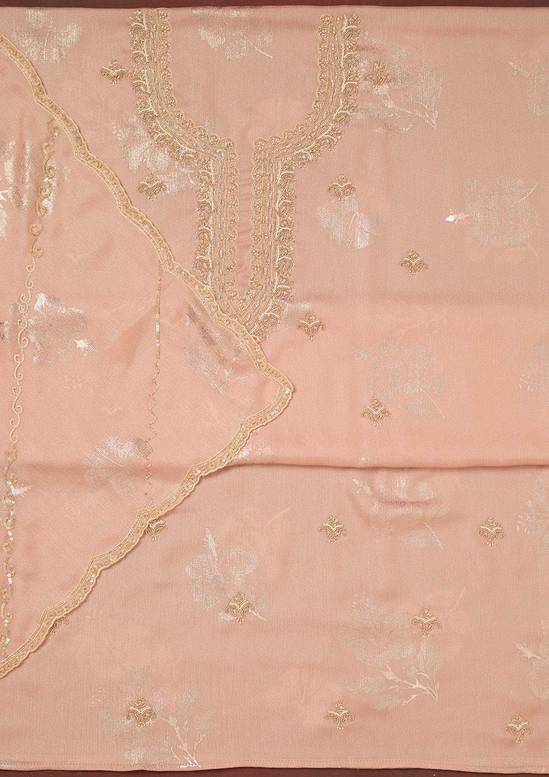 Baby Pink Cutdana Chinon Unstitched Salwar Suit-Koskii