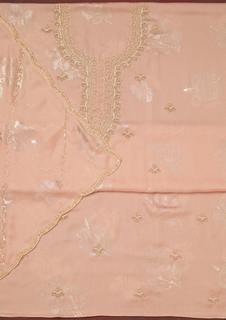 Baby Pink Cutdana Chinon Unstitched Salwar Suit-Koskii