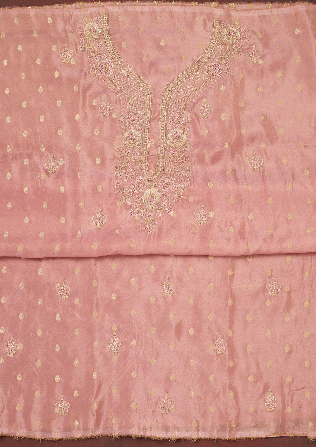 Onion Pink Cutdana Organza Unstitched Salwar Suit-Koskii