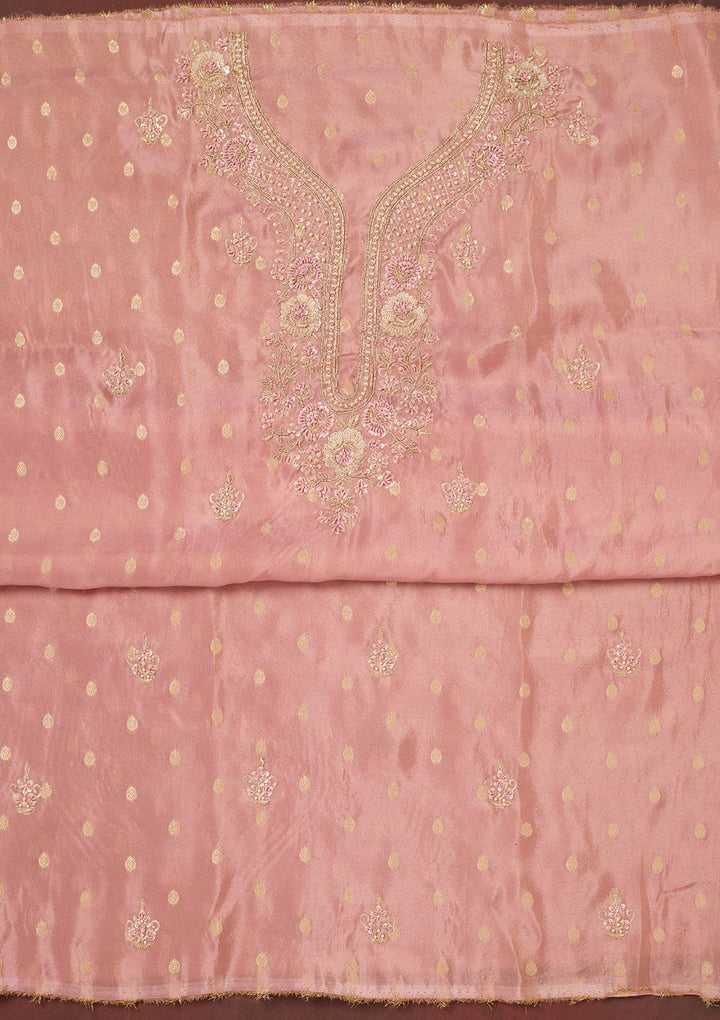 Onion Pink Cutdana Organza Unstitched Salwar Suit-Koskii