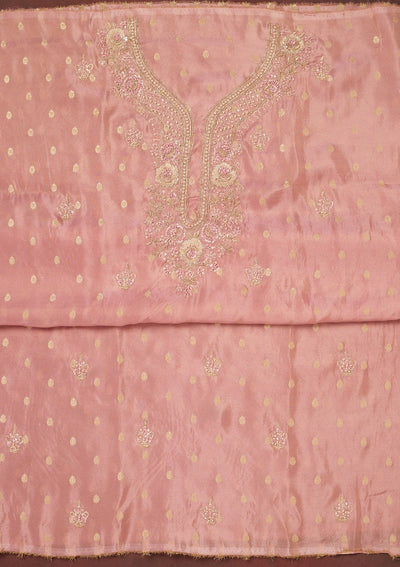 Onion Pink Cutdana Organza Unstitched Salwar Suit-Koskii