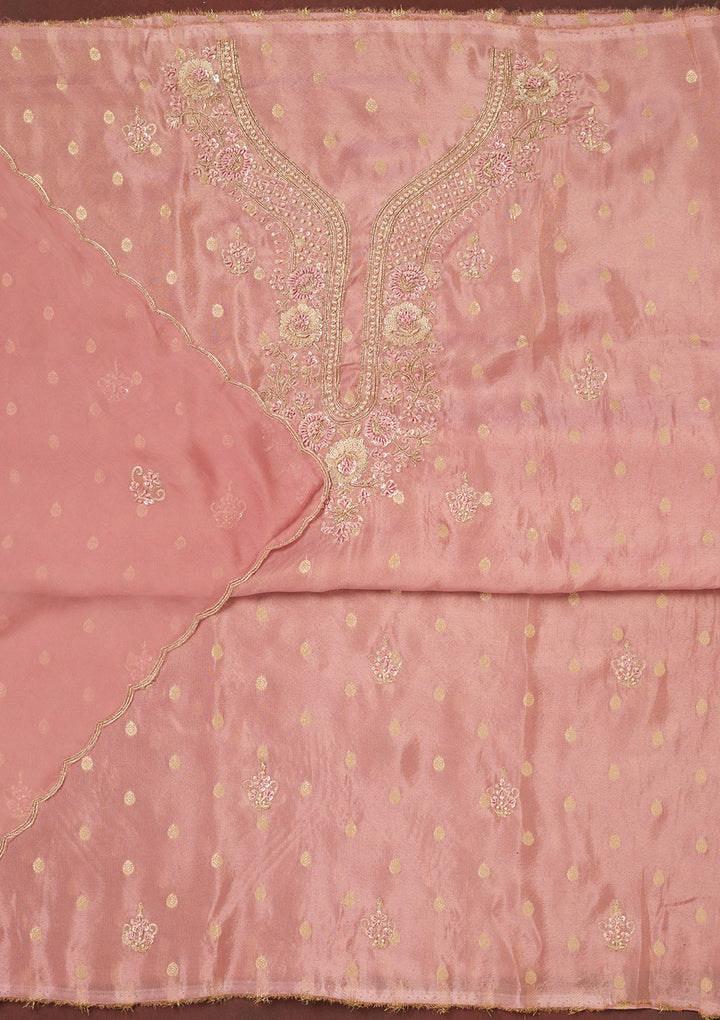 Onion Pink Cutdana Organza Unstitched Salwar Suit-Koskii