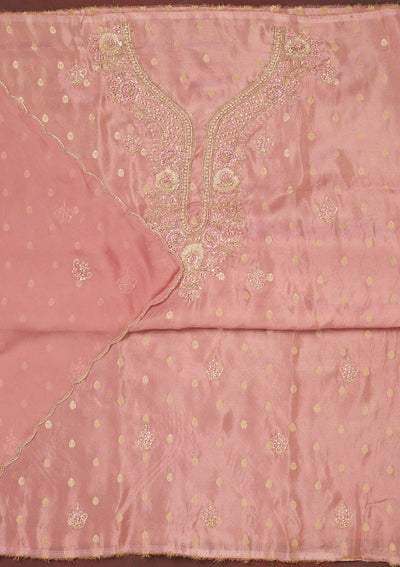 Onion Pink Cutdana Organza Unstitched Salwar Suit-Koskii