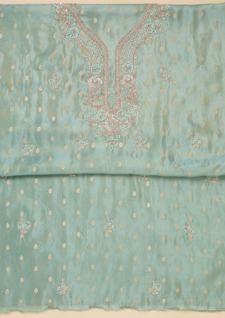 Sky Blue Pearlwork Soft Raw Silk Unstitched Salwar Suit
