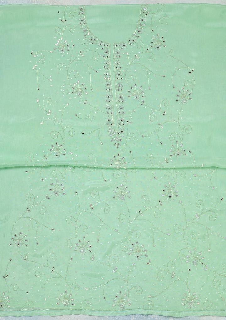 Green Mirrorwork Georgette Unstitched Salwar Suit-Koskii