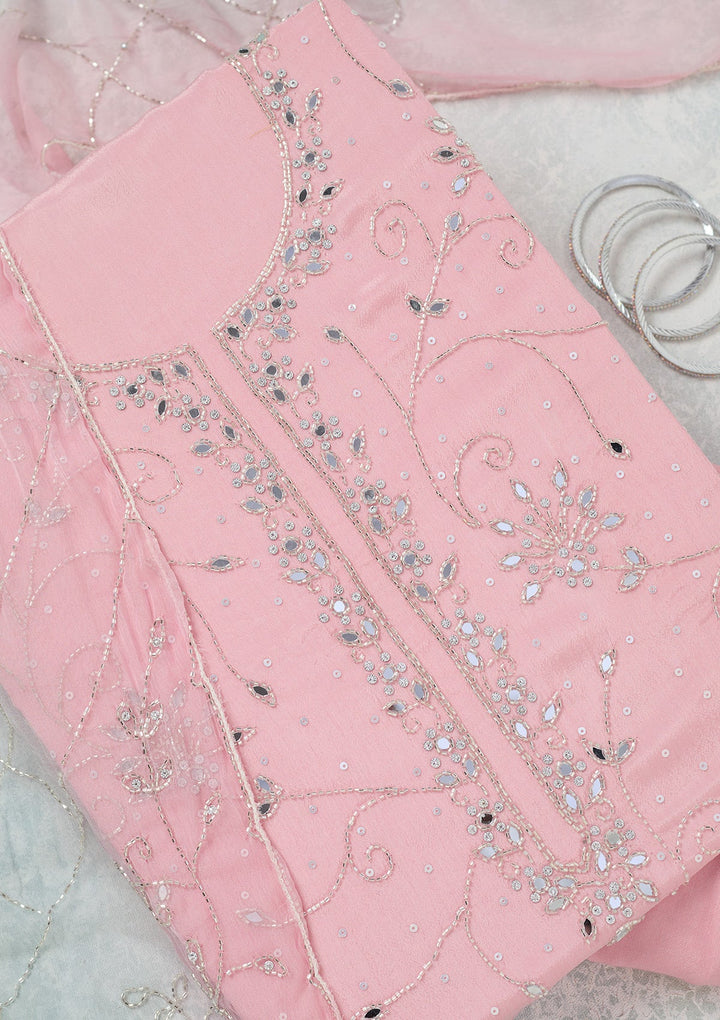 Pink Mirrorwork Georgette Unstitched Salwar Suit-Koskii