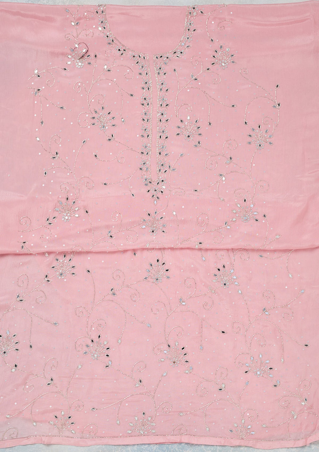 Pink Mirrorwork Georgette Unstitched Salwar Suit-Koskii