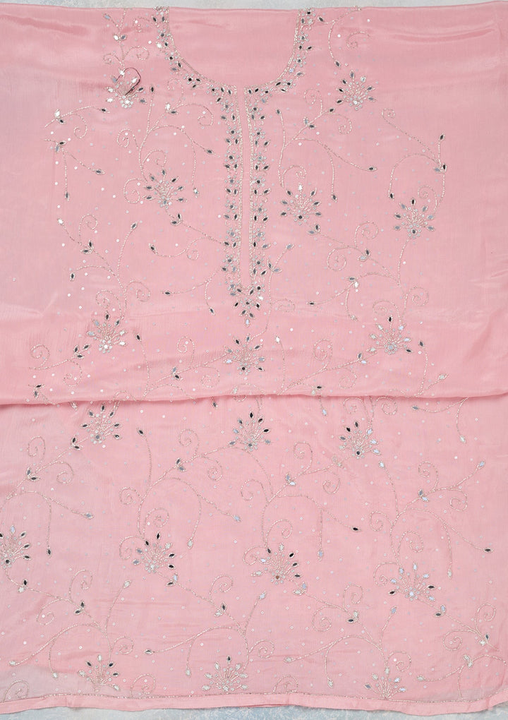 Pink Mirrorwork Georgette Unstitched Salwar Suit-Koskii