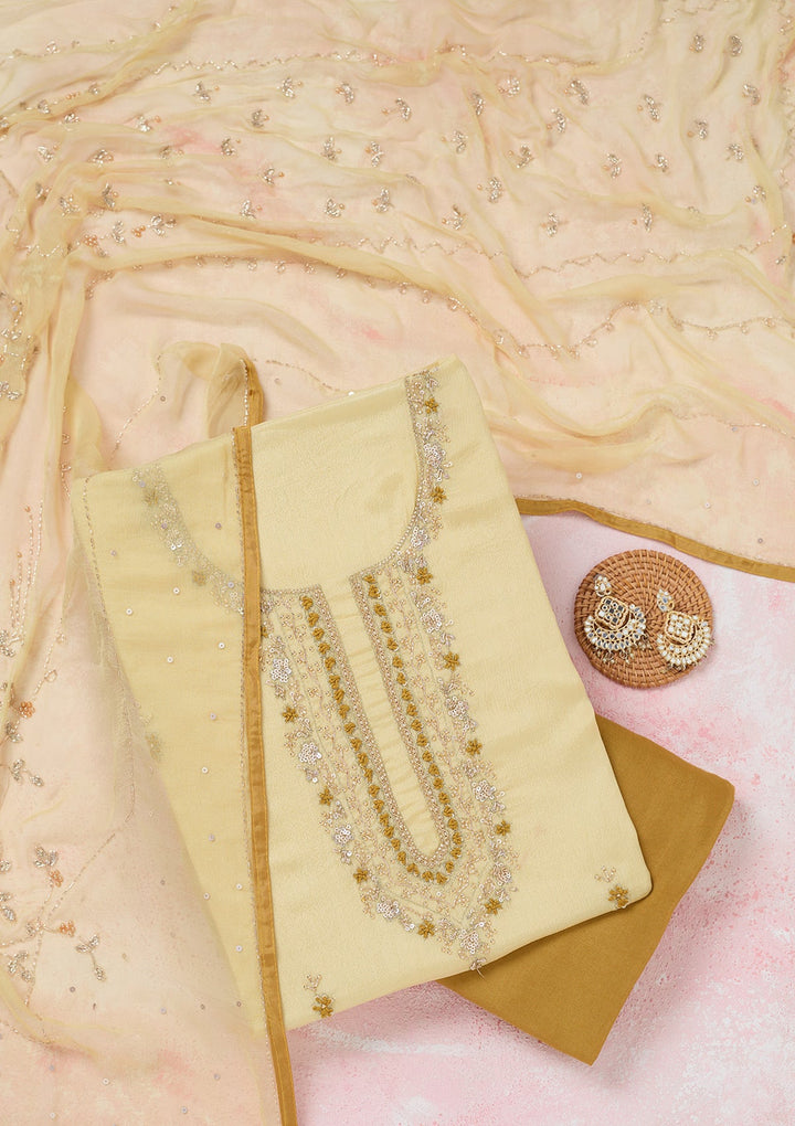 Lemon Yellow Cutdana Georgette Unstitched Salwar Suit-Koskii