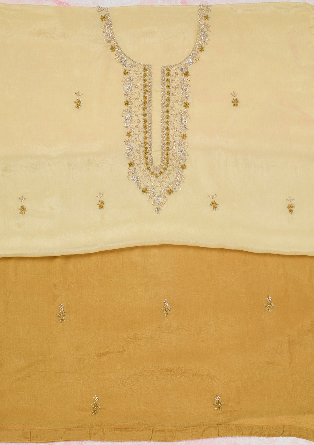Lemon Yellow Cutdana Georgette Unstitched Salwar Suit-Koskii
