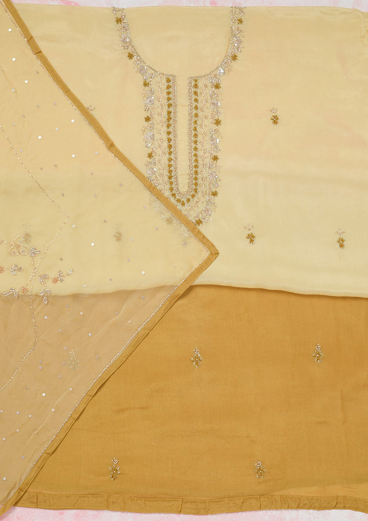 Lemon Yellow Cutdana Georgette Unstitched Salwar Suit-Koskii