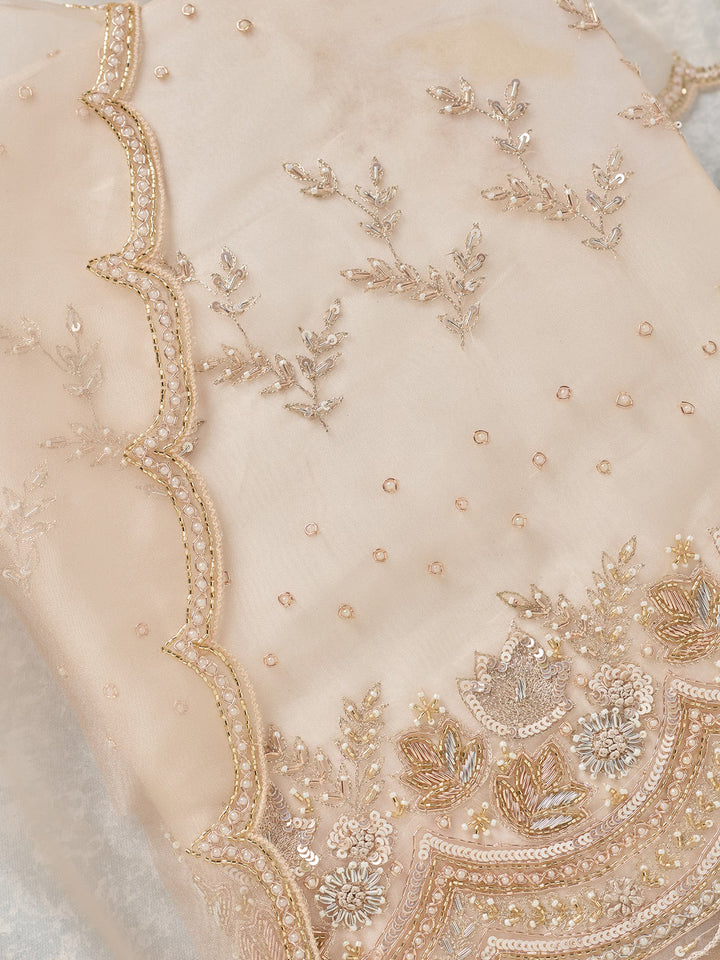 Off White Zardozi (Gold) Organza Unstitched Salwar Suit