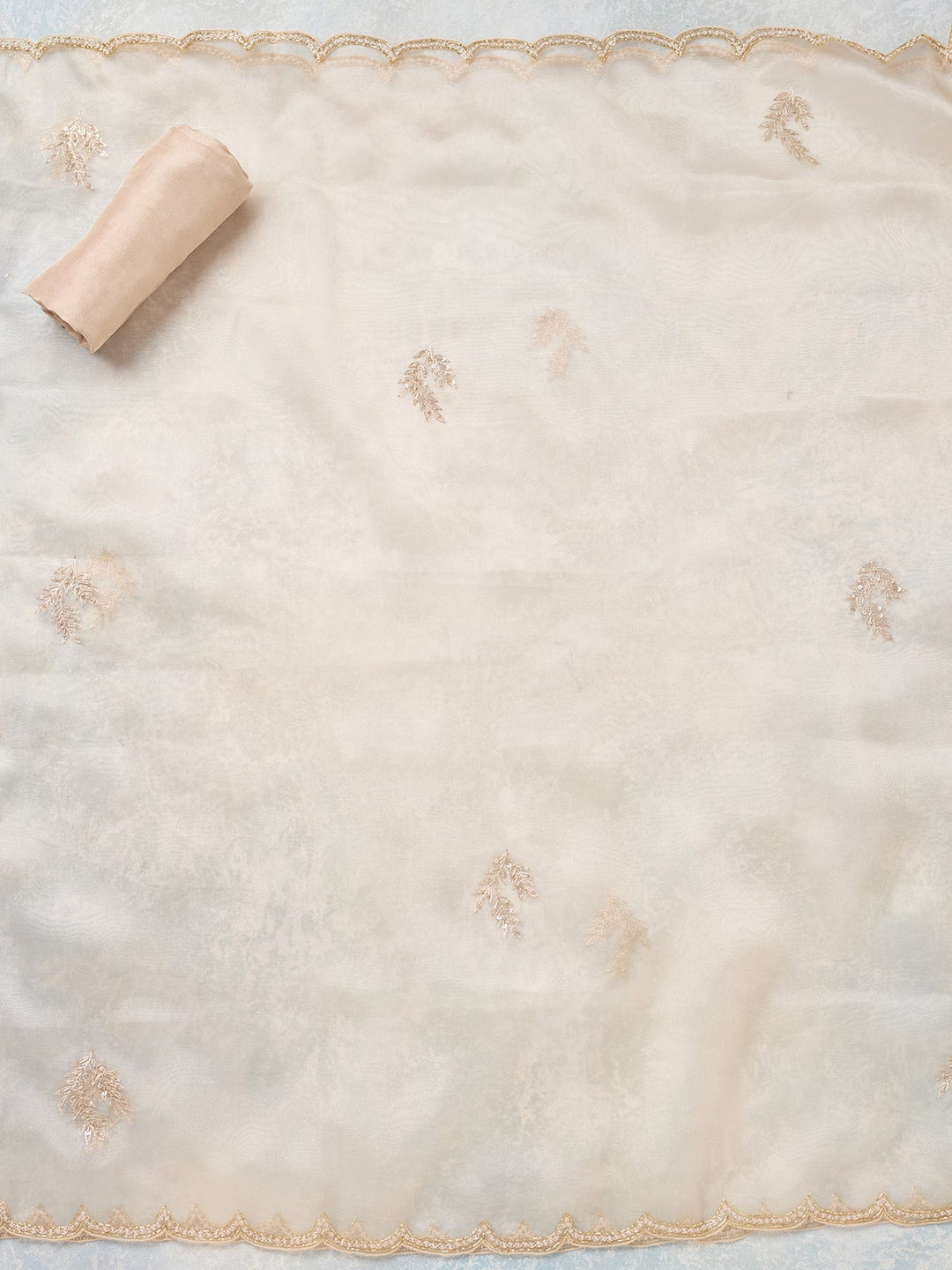 Off White Zardozi (Gold) Organza Unstitched Salwar Suit