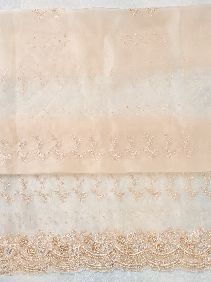 Off White Zardozi (Gold) Organza Unstitched Salwar Suit