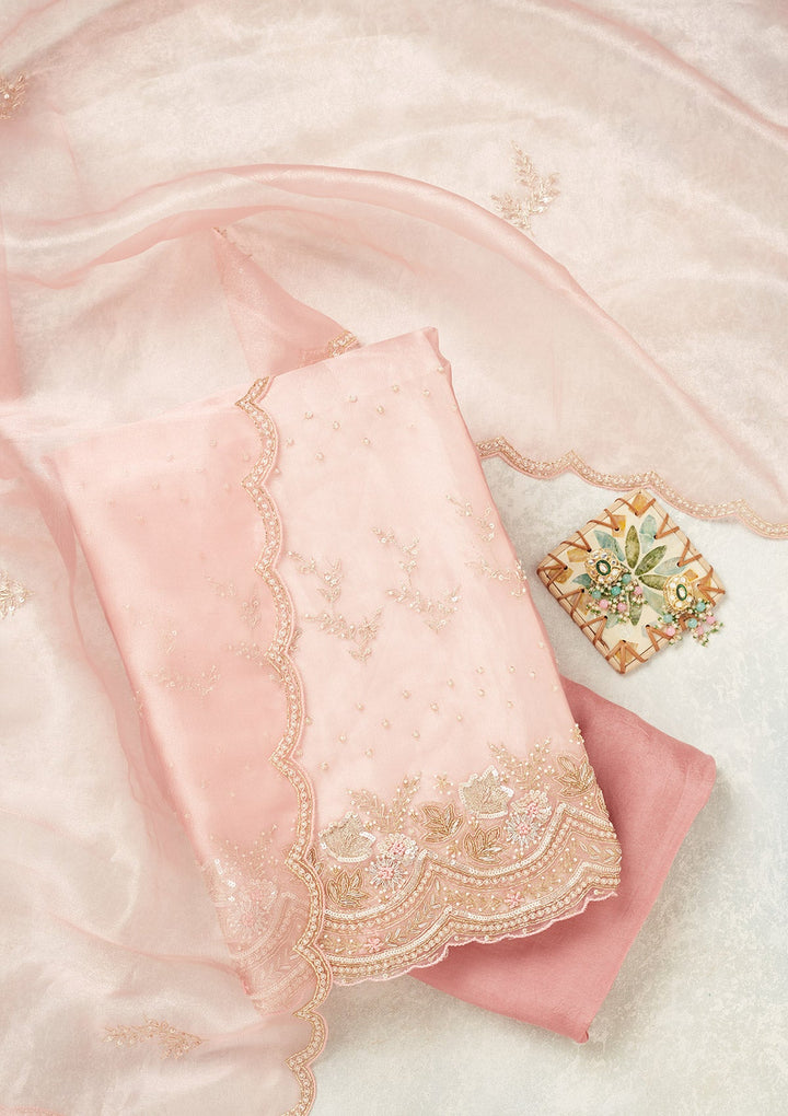 Pink Zardozi (Gold) Organza Unstitched Salwar Suit