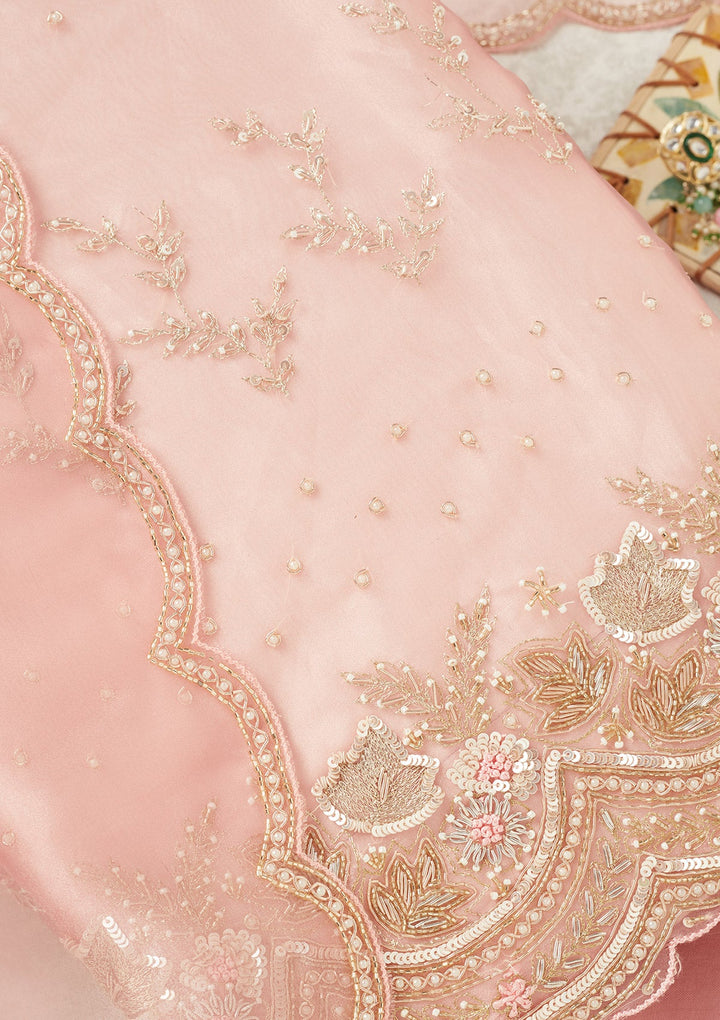 Pink Zardozi (Gold) Organza Unstitched Salwar Suit