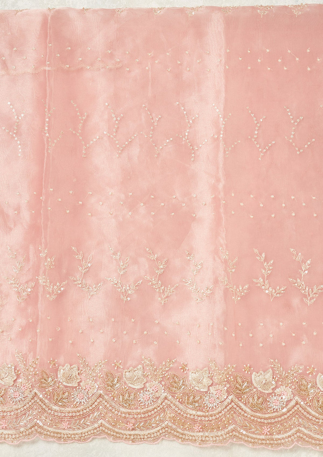 Pink Zardozi (Gold) Organza Unstitched Salwar Suit