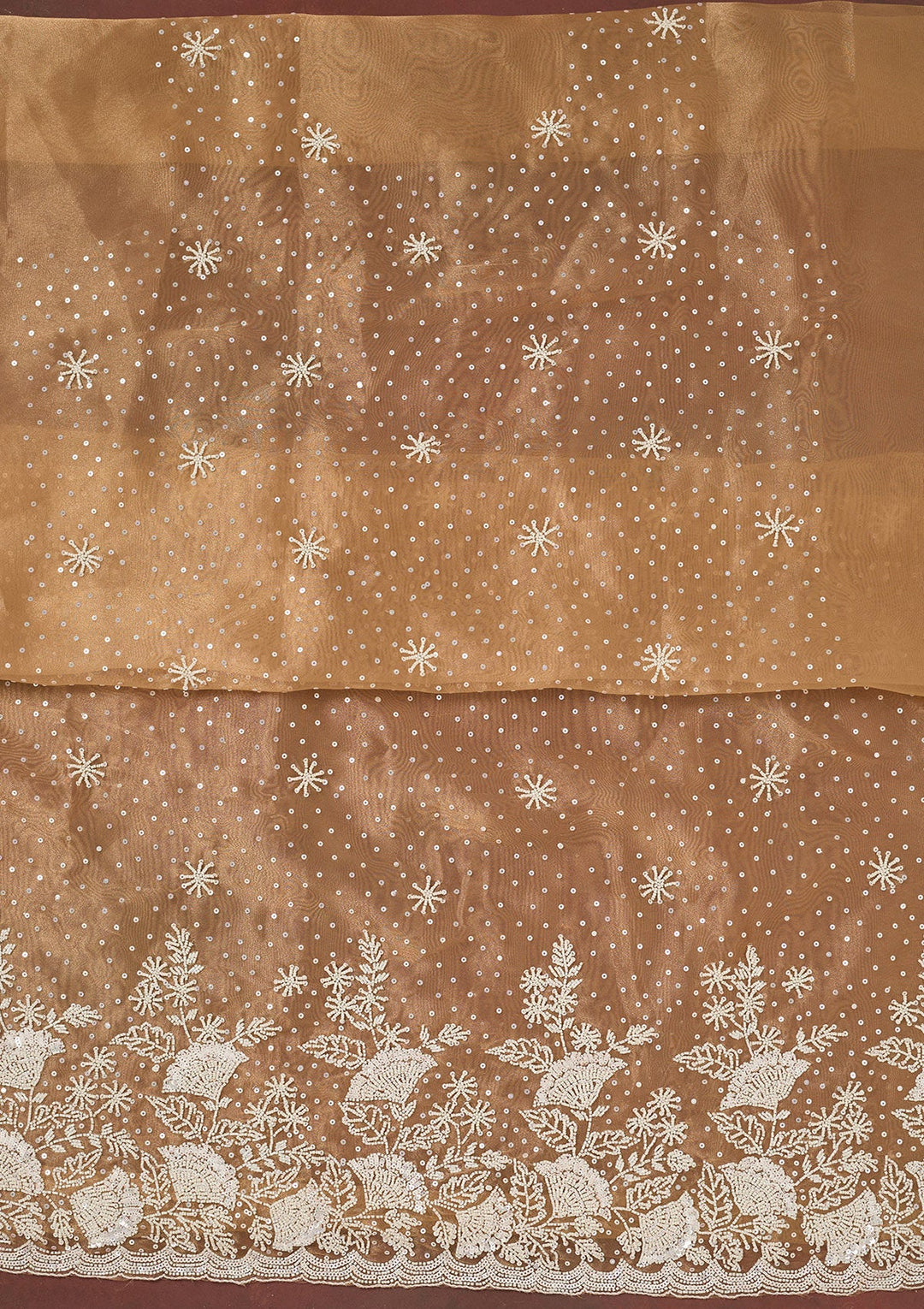 Light Brown Cutdana Organza Unstitched Salwar Suit-Koskii
