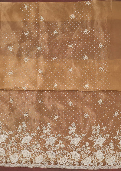 Light Brown Cutdana Organza Unstitched Salwar Suit-Koskii