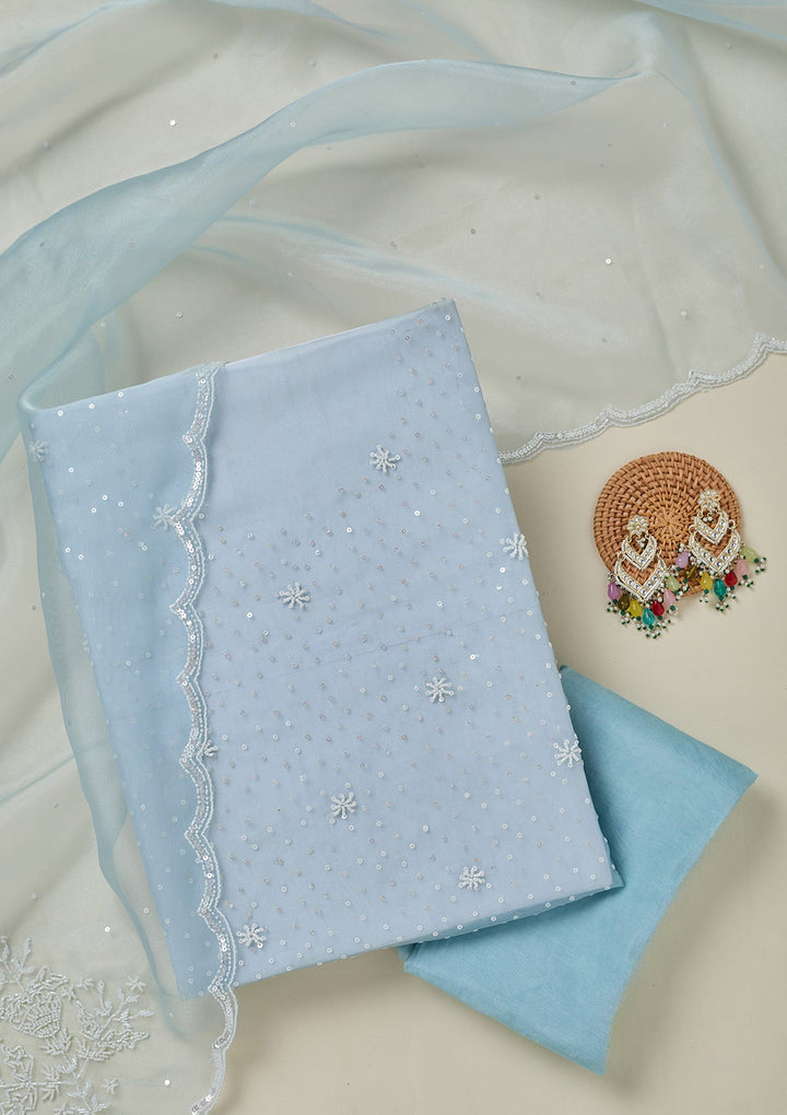 Sky Blue Cutdana Organza Unstitched Salwar Suit-koskii