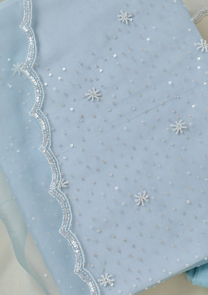Sky Blue Cutdana Organza Unstitched Salwar Suit-koskii