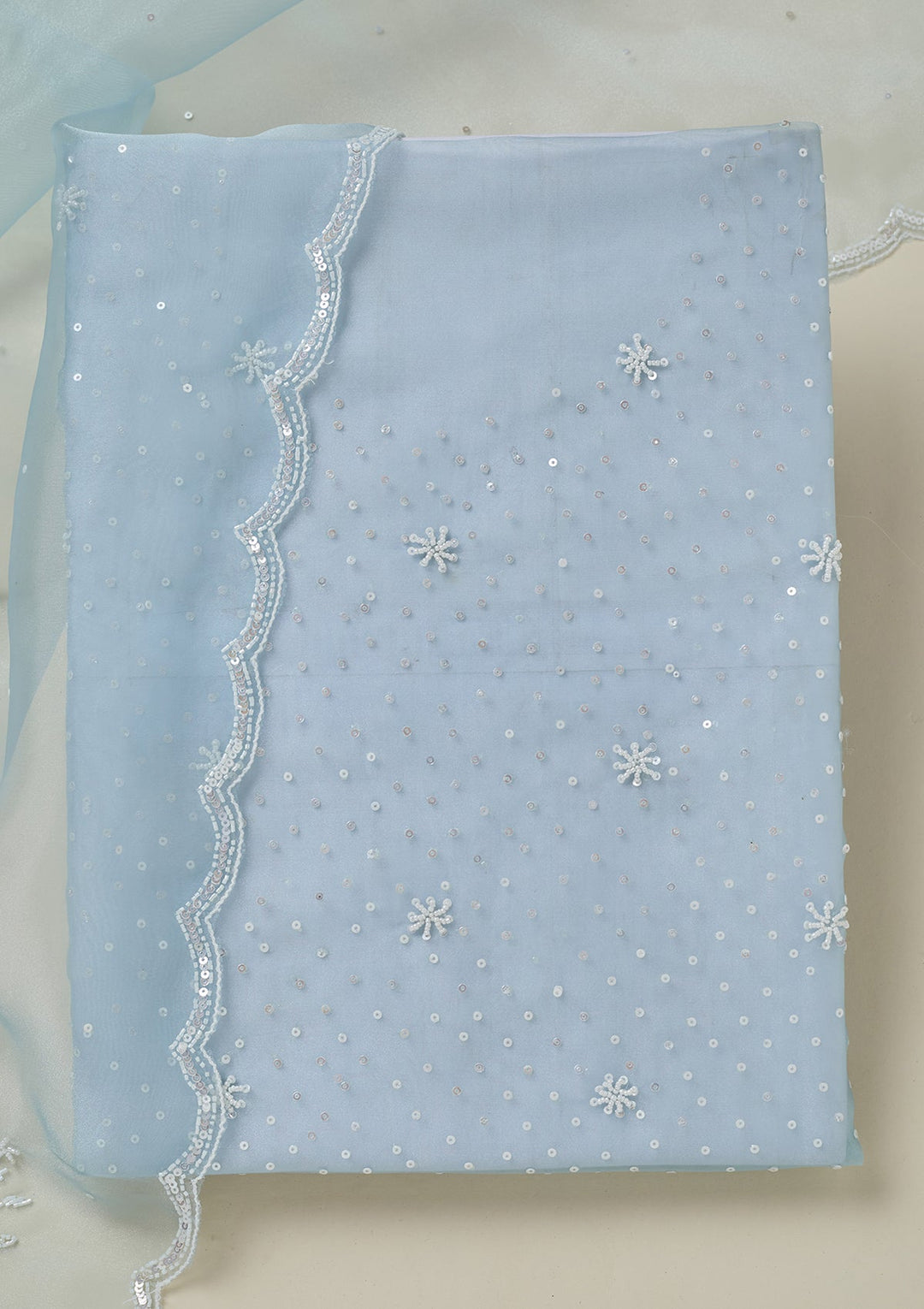 Sky Blue Cutdana Organza Unstitched Salwar Suit-koskii