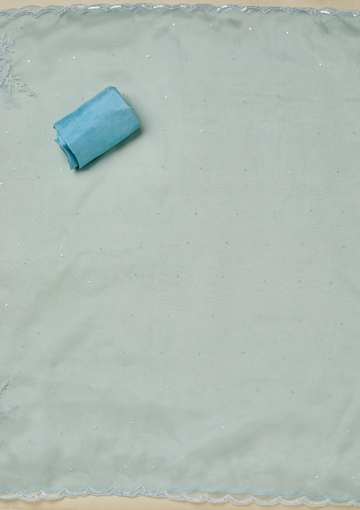 Sky Blue Cutdana Organza Unstitched Salwar Suit-koskii