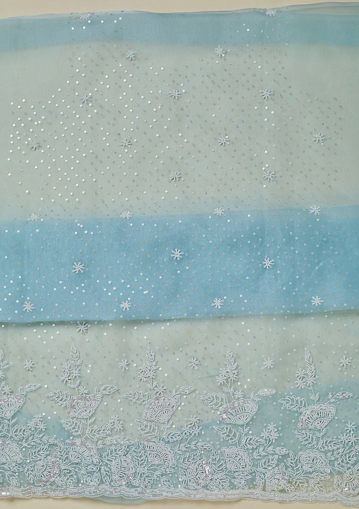 Sky Blue Cutdana Organza Unstitched Salwar Suit-koskii