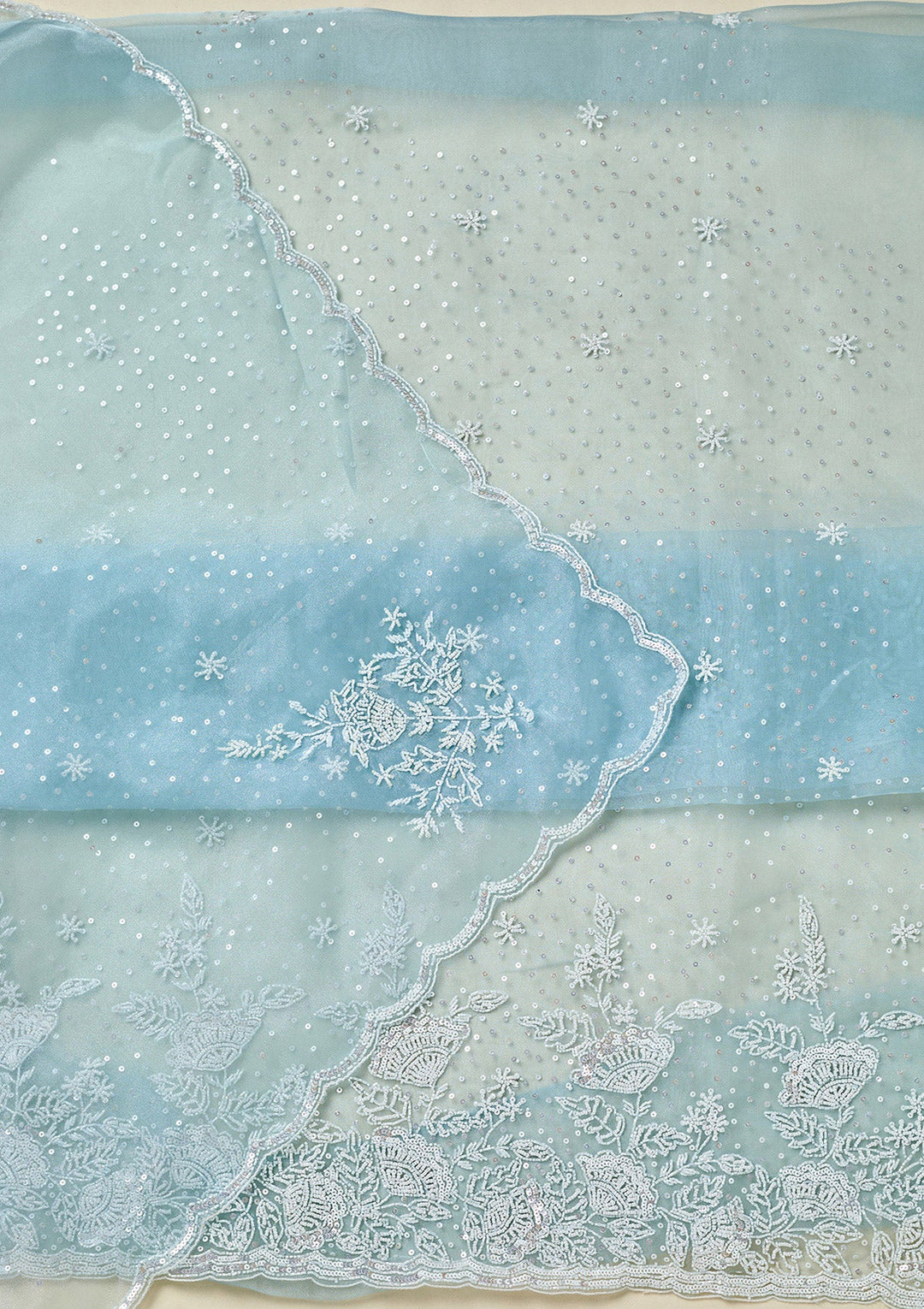 Sky Blue Cutdana Organza Unstitched Salwar Suit-koskii