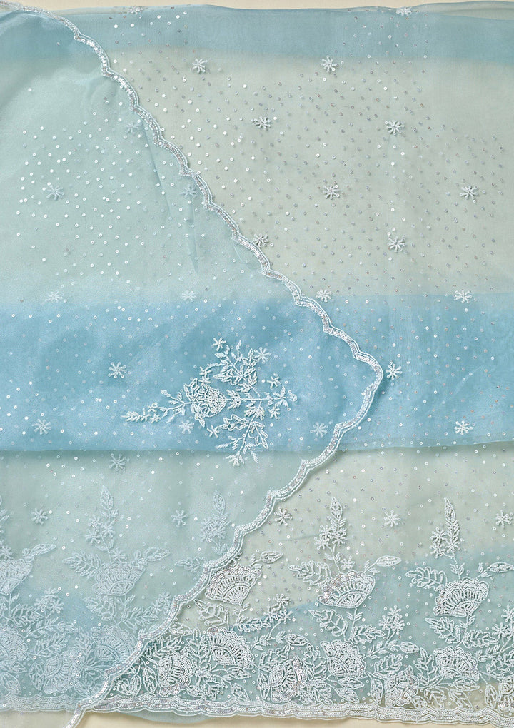 Sky Blue Cutdana Organza Unstitched Salwar Suit-koskii