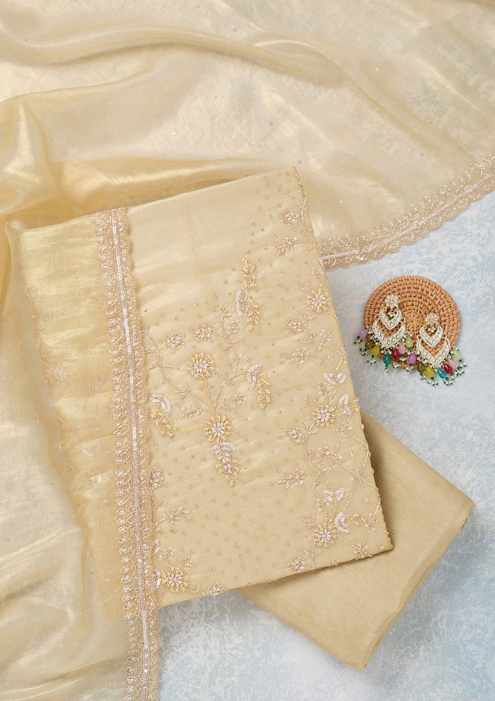 Gold Zariwork Tissue Unstitched Salwar Suit-koskii