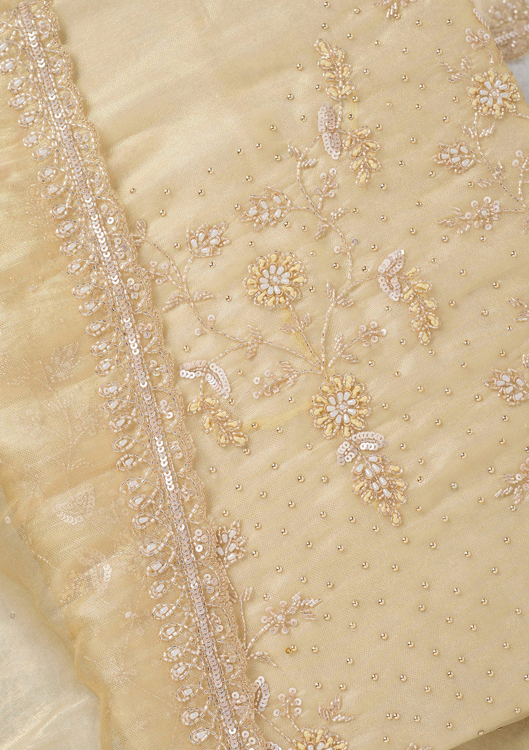 Gold Zariwork Tissue Unstitched Salwar Suit-koskii