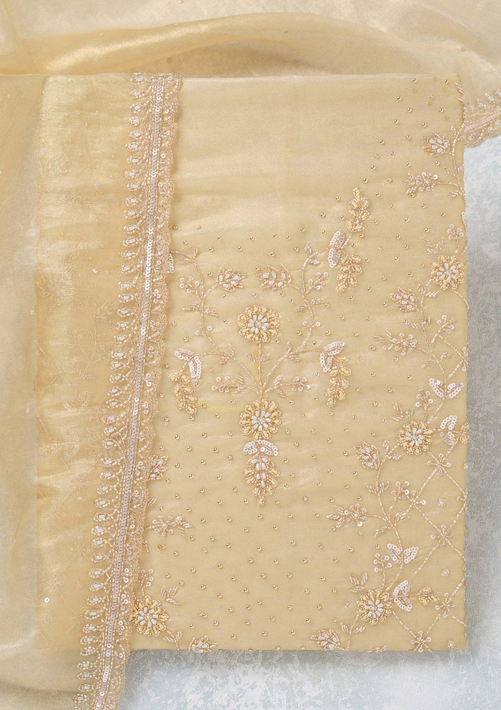 Gold Zariwork Tissue Unstitched Salwar Suit-koskii